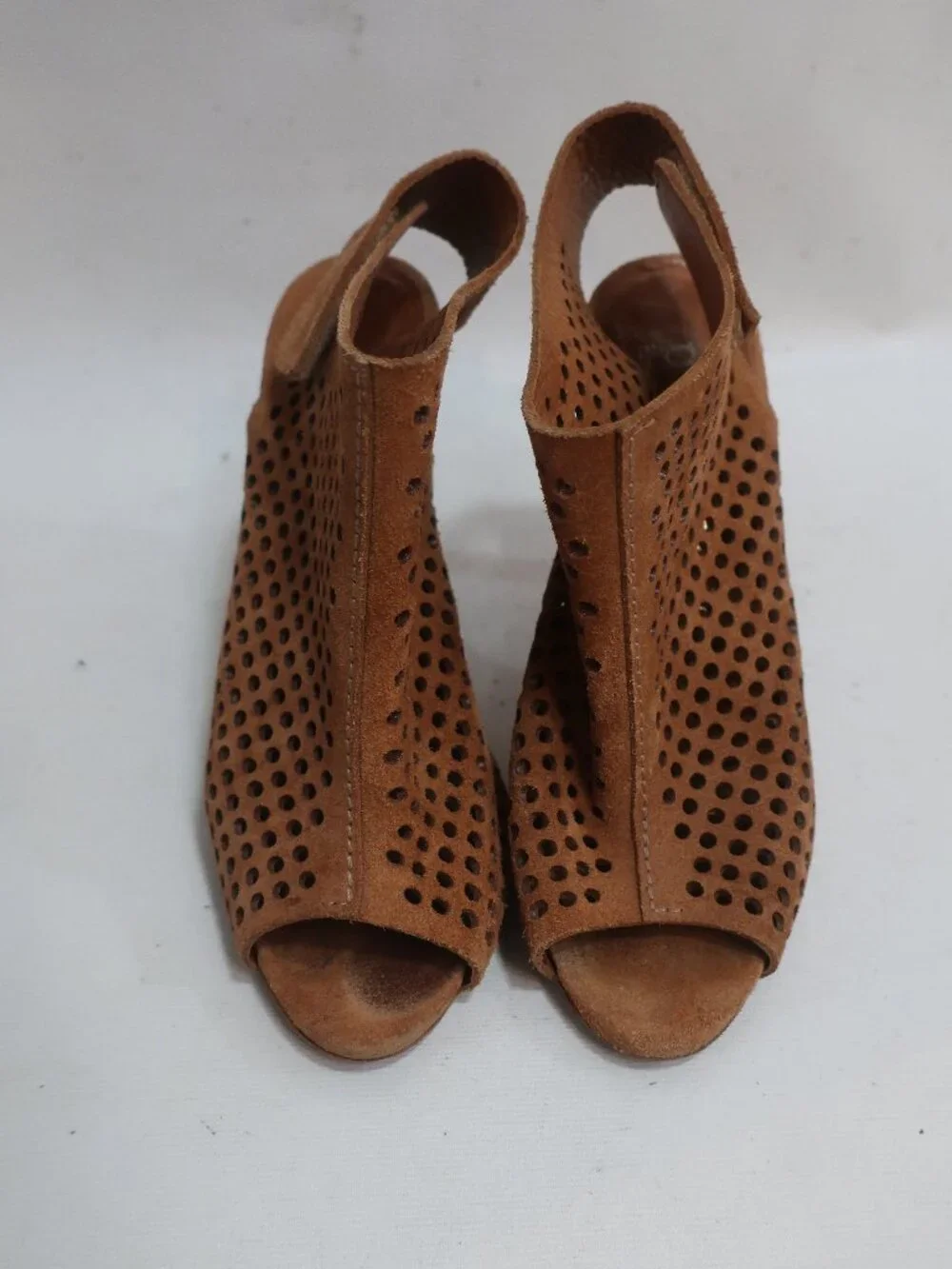 Womens Pedro Garcia Brown Sofia Perforated Suede Peep Toe Booties 37.5 US/7.5